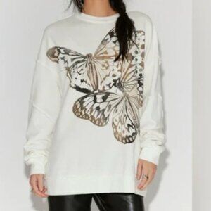 Free People X Ragabond Midnight Sweatshirt Butterfly in Ivory Size S*Oversize